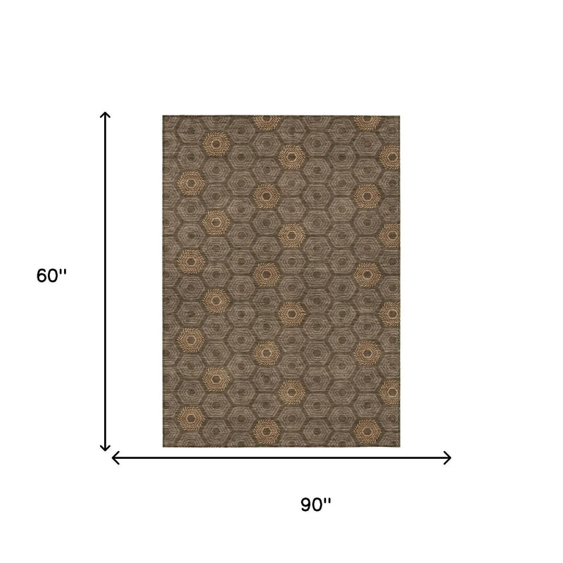 5' X 8' Chocolate And Brown Geometric Washable Indoor Outdoor Area Rug Homeroots Outdoor