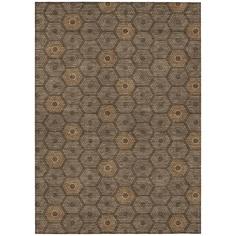5' X 8' Chocolate And Brown Geometric Washable Indoor Outdoor Area Rug Homeroots Outdoor