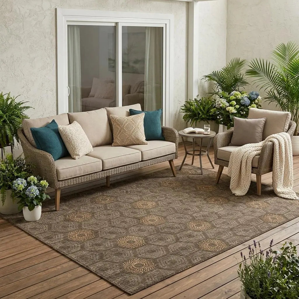5' X 8' Chocolate And Brown Geometric Washable Indoor Outdoor Area Rug Homeroots Outdoor