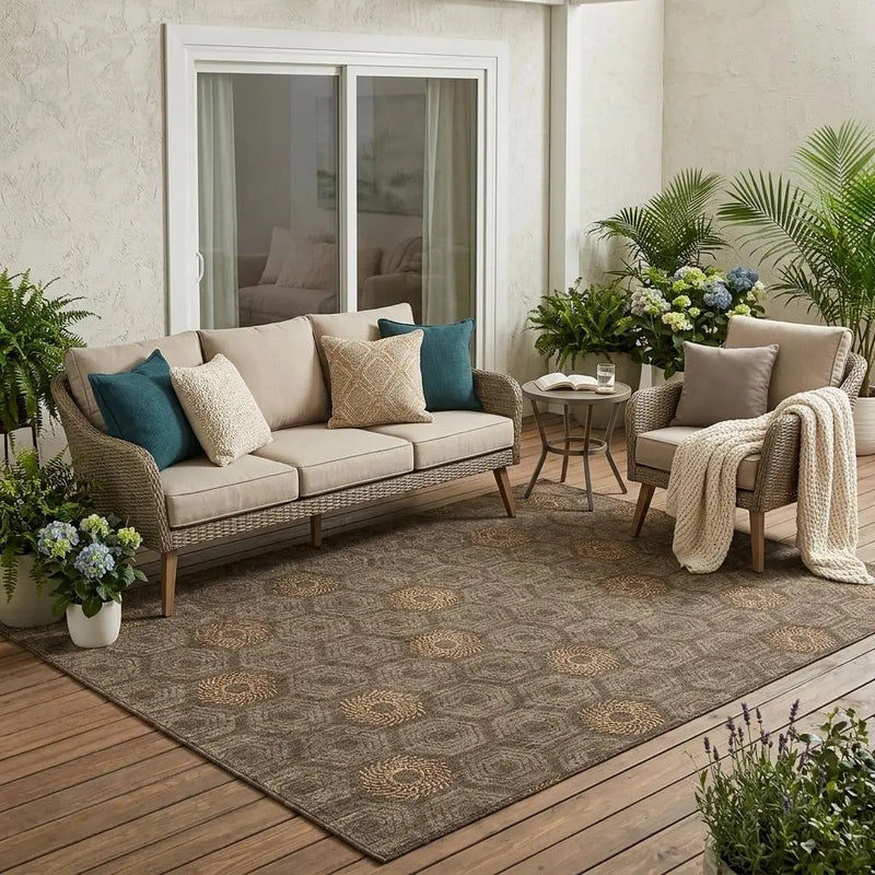 5' X 8' Chocolate And Brown Geometric Washable Indoor Outdoor Area Rug Homeroots Outdoor