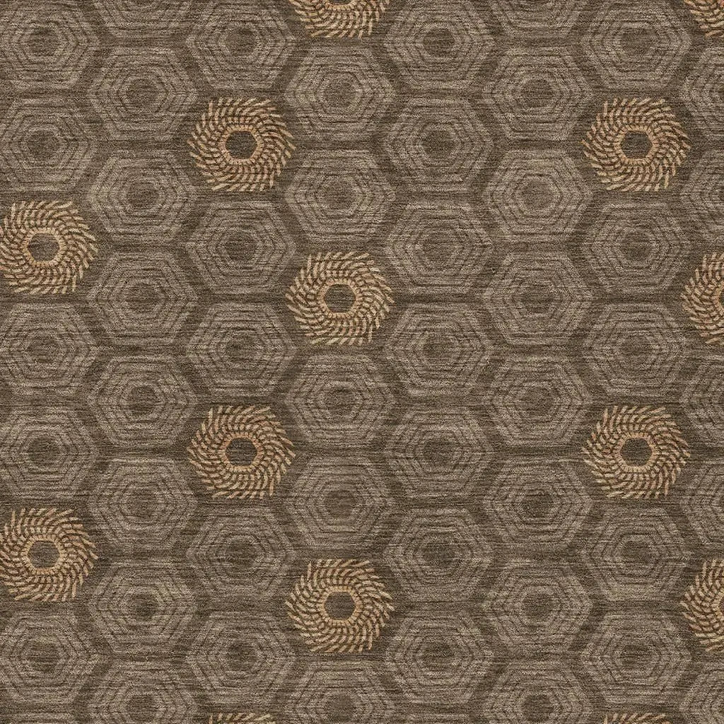 5' X 8' Chocolate And Brown Geometric Washable Indoor Outdoor Area Rug Homeroots Outdoor