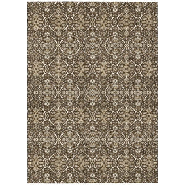 5' X 8' Chocolate And Brown Oriental Washable Indoor Outdoor Area Rug Homeroots Outdoor