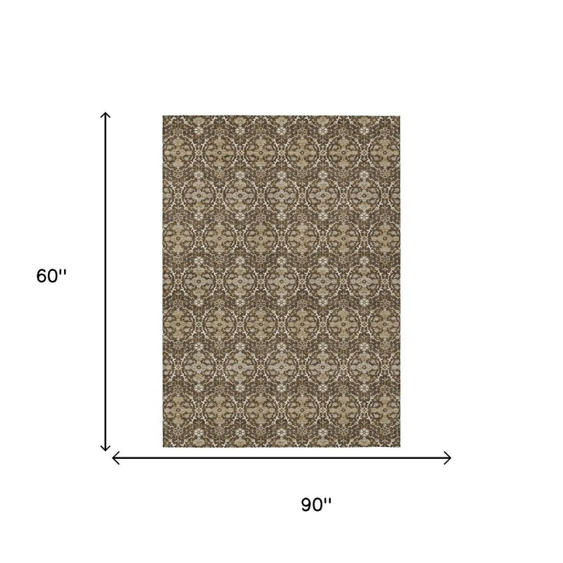 5' X 8' Chocolate And Brown Oriental Washable Indoor Outdoor Area Rug Homeroots Outdoor