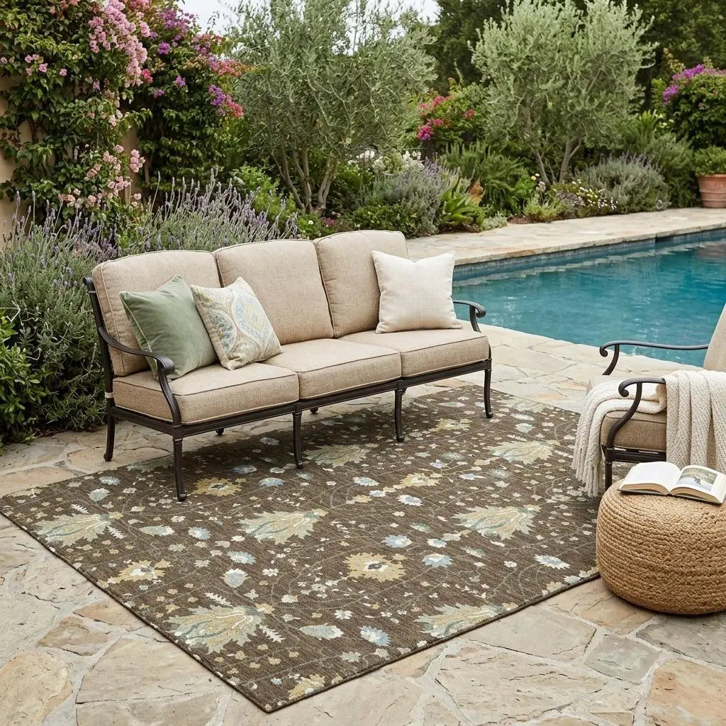 5' X 8' Chocolate And Brown Oriental Washable Indoor Outdoor Area Rug Homeroots Outdoor