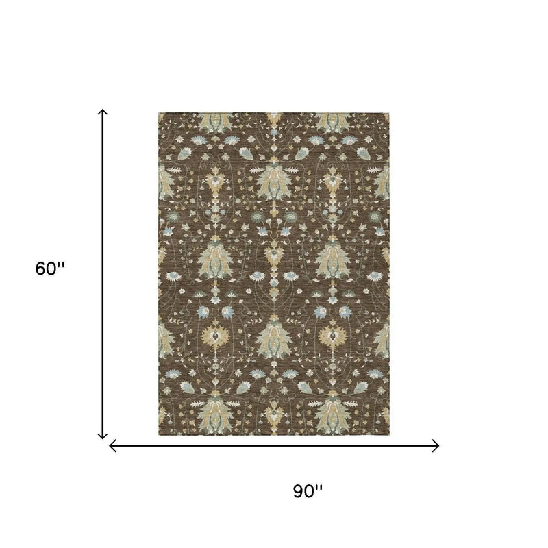 5' X 8' Chocolate And Brown Oriental Washable Indoor Outdoor Area Rug Homeroots Outdoor