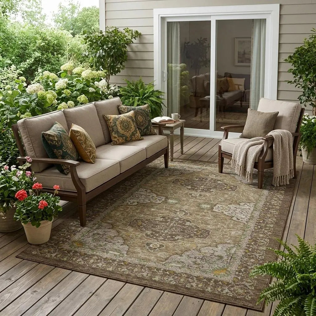 5' X 8' Chocolate And Brown Oriental Washable Indoor Outdoor Area Rug Homeroots Outdoor