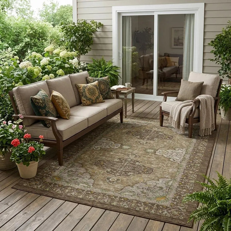 5' X 8' Chocolate And Brown Oriental Washable Indoor Outdoor Area Rug Homeroots Outdoor