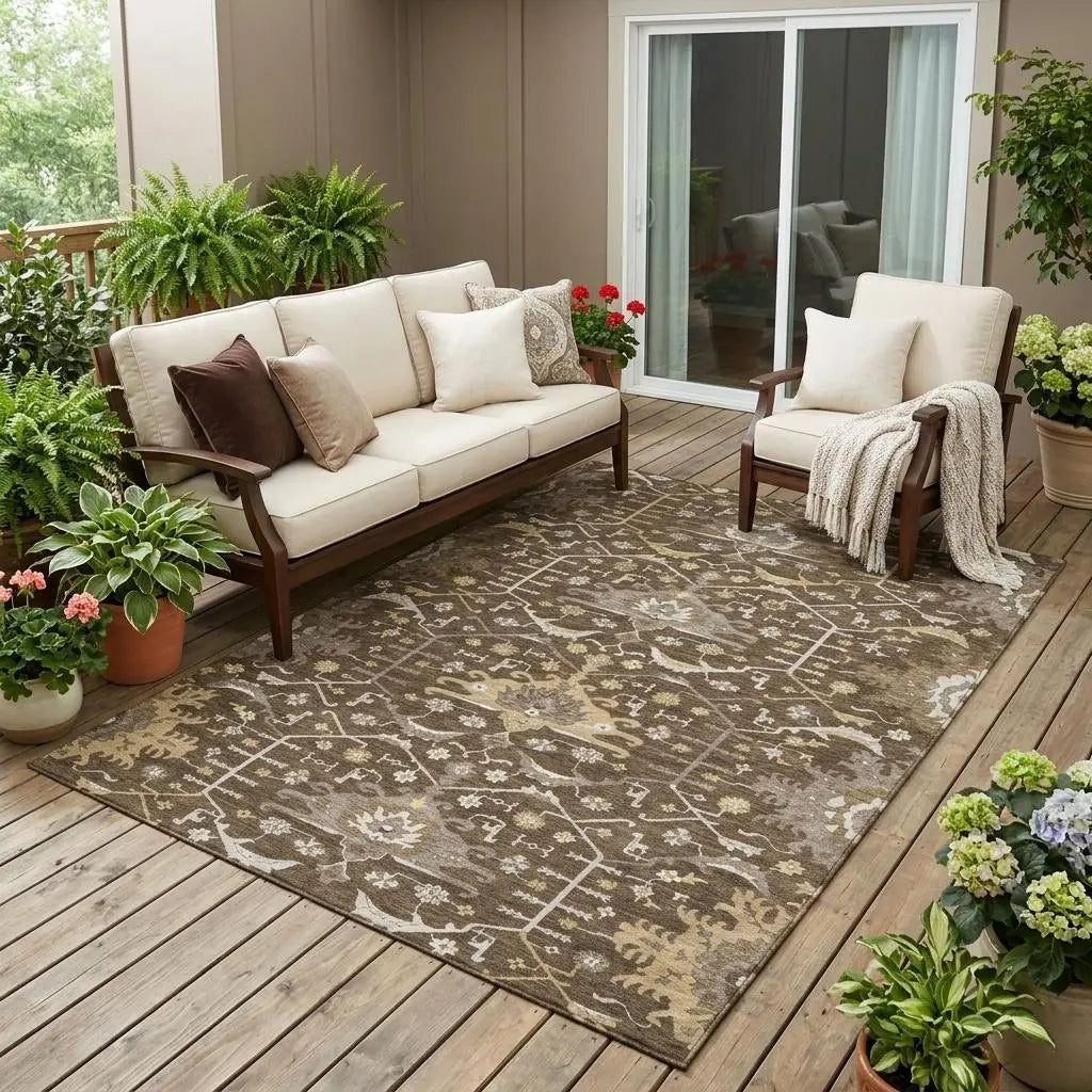 5' X 8' Chocolate And Brown Oriental Washable Indoor Outdoor Area Rug Homeroots Outdoor