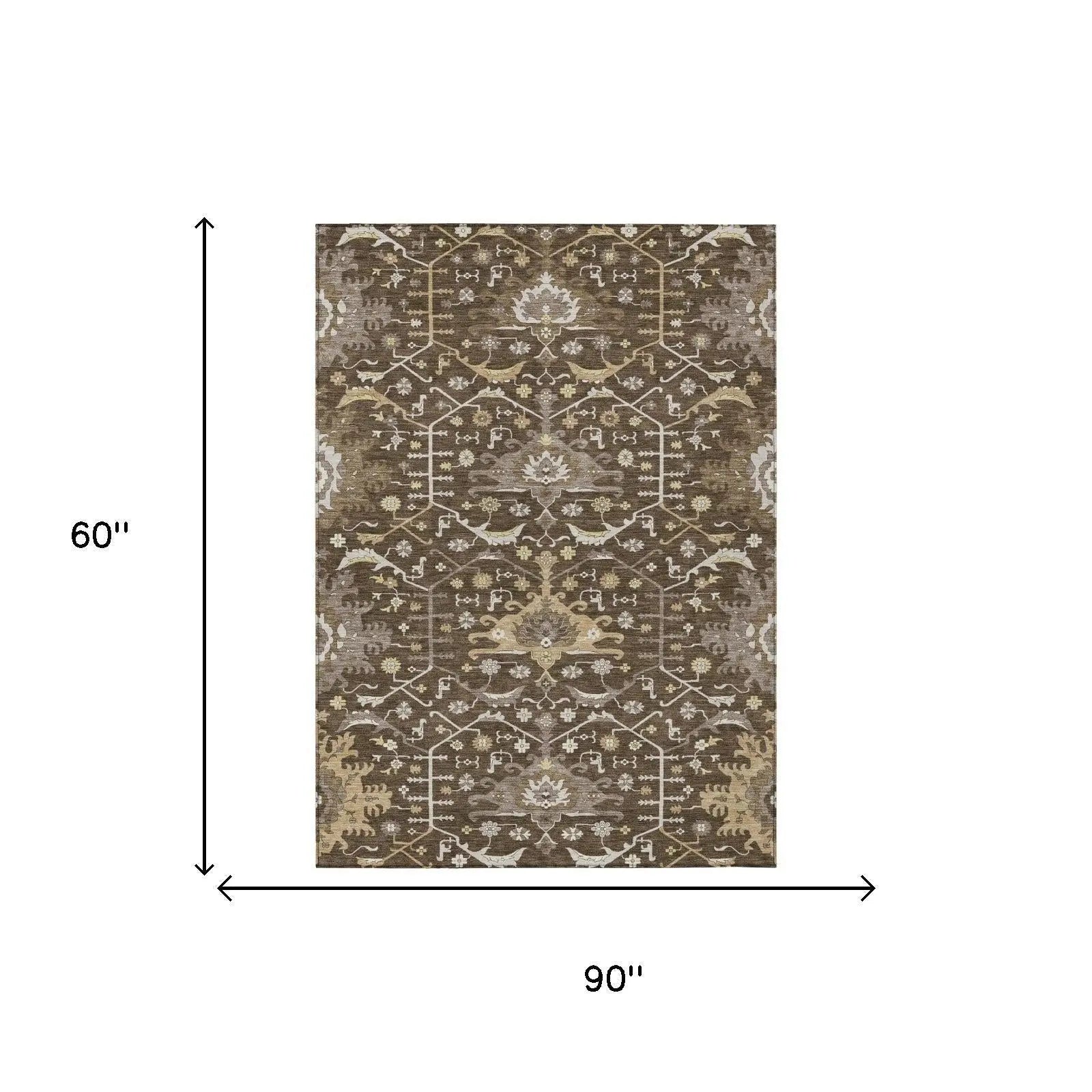 5' X 8' Chocolate And Brown Oriental Washable Indoor Outdoor Area Rug Homeroots Outdoor