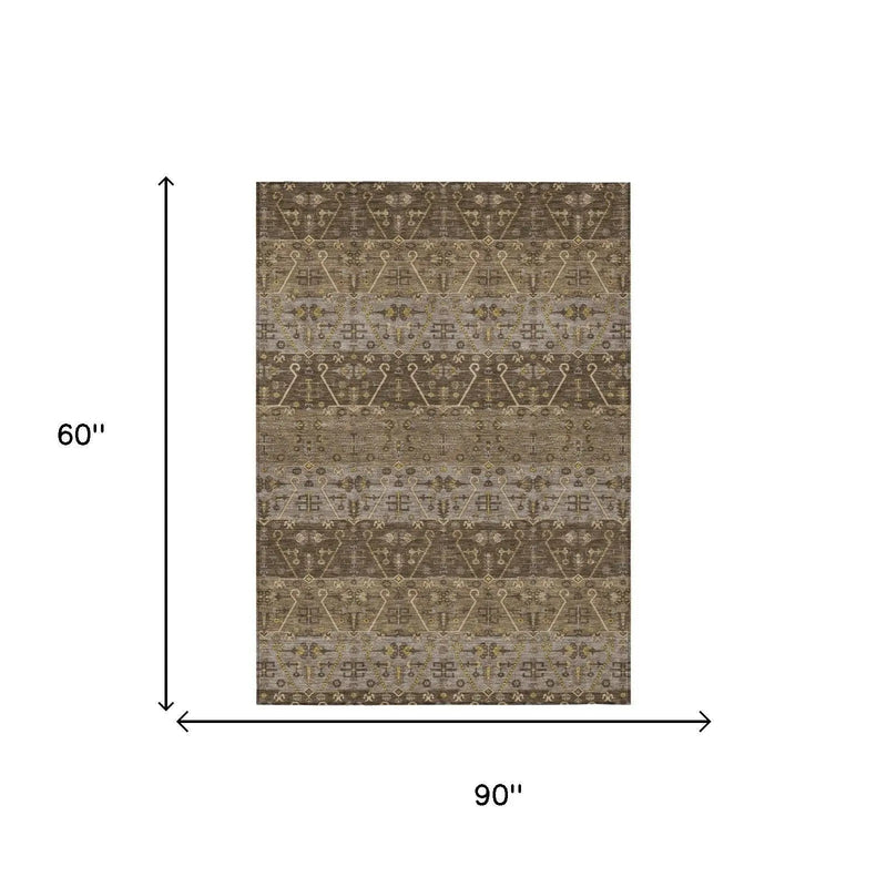 5' X 8' Chocolate And Brown Oriental Washable Indoor Outdoor Area Rug Homeroots Outdoor