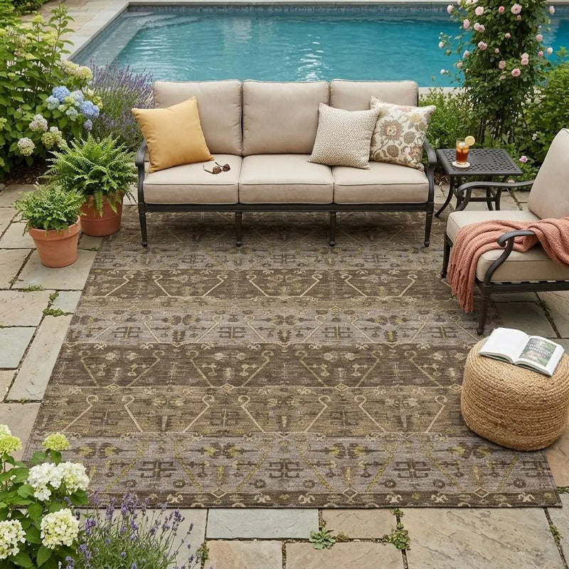 5' X 8' Chocolate And Brown Oriental Washable Indoor Outdoor Area Rug Homeroots Outdoor