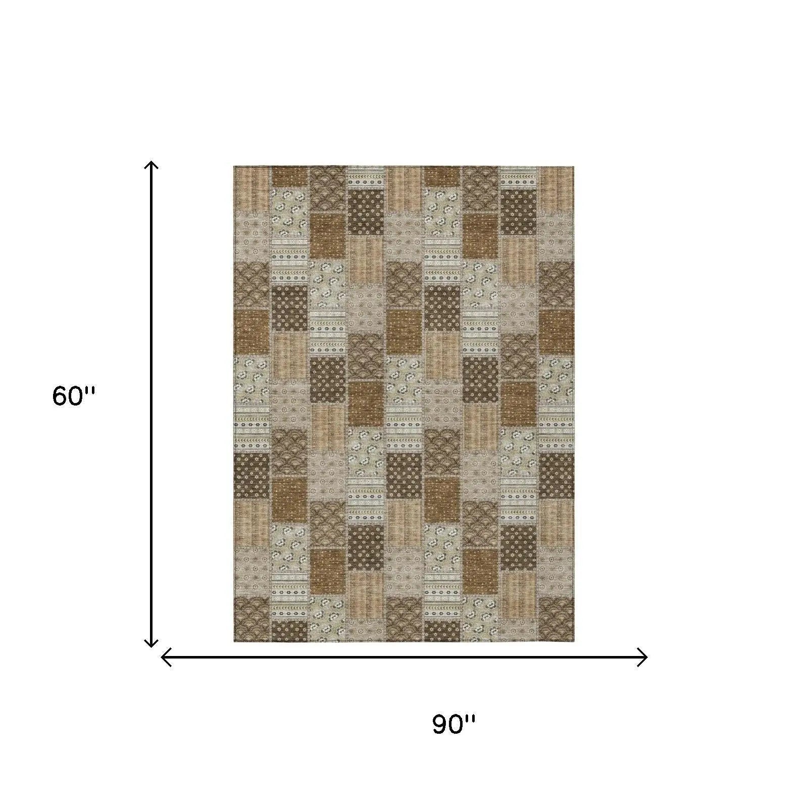 5' X 8' Chocolate And Brown Patchwork Washable Indoor Outdoor Area Rug Homeroots Outdoor