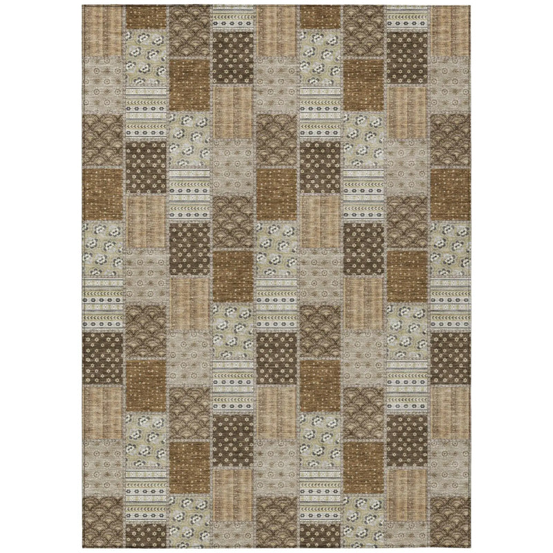 5' X 8' Chocolate And Brown Patchwork Washable Indoor Outdoor Area Rug Homeroots Outdoor