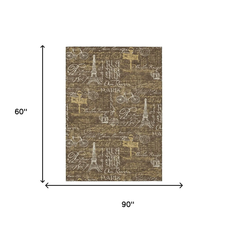 5' X 8' Chocolate And Brown Southwestern Washable Indoor Outdoor Area Rug Homeroots Outdoor