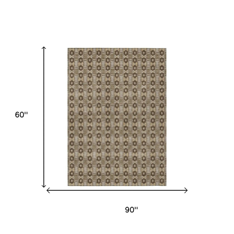 5' X 8' Chocolate And Brown Striped Washable Indoor Outdoor Area Rug Homeroots Outdoor