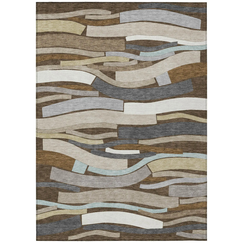 5' X 8' Chocolate And Brown Striped Washable Indoor Outdoor Area Rug Homeroots Outdoor