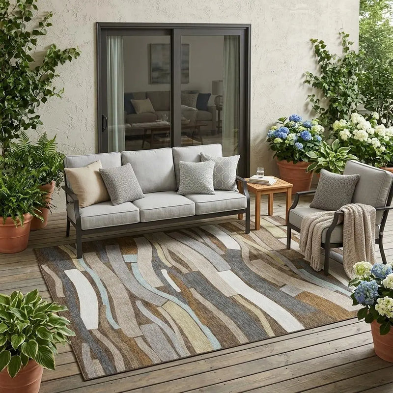 5' X 8' Chocolate And Brown Striped Washable Indoor Outdoor Area Rug Homeroots Outdoor