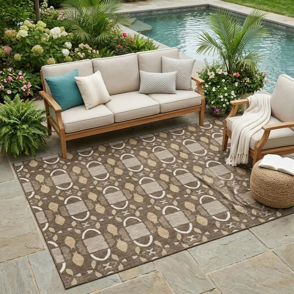 5' X 8' Chocolate And Brown Striped Washable Indoor Outdoor Area Rug Homeroots Outdoor