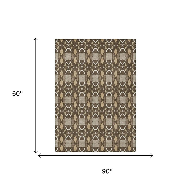 5' X 8' Chocolate And Brown Striped Washable Indoor Outdoor Area Rug Homeroots Outdoor