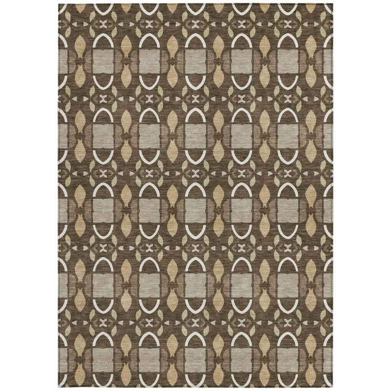 5' X 8' Chocolate And Brown Striped Washable Indoor Outdoor Area Rug Homeroots Outdoor