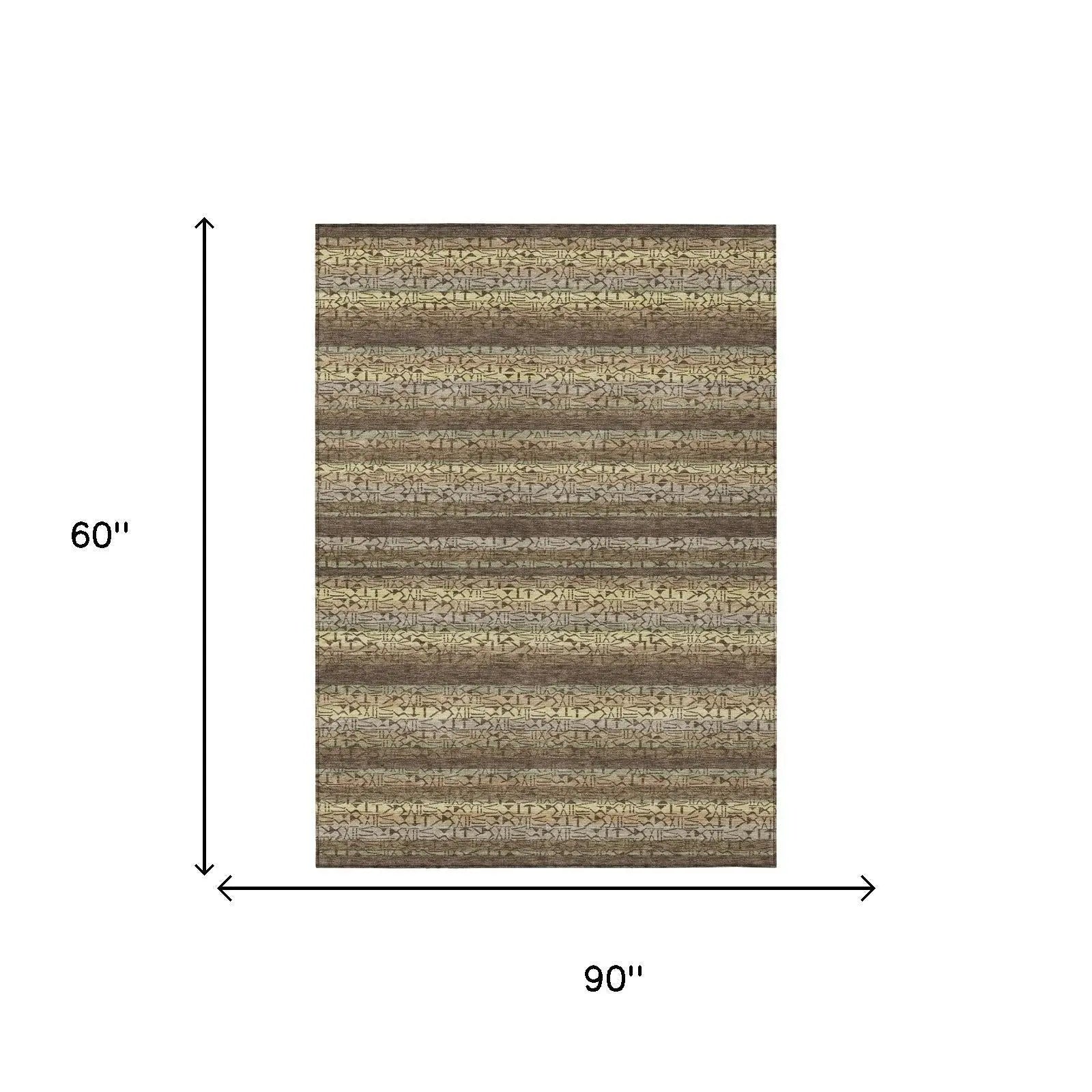 5' X 8' Chocolate And Brown Striped Washable Indoor Outdoor Area Rug Homeroots Outdoor