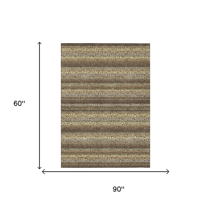5' X 8' Chocolate And Brown Striped Washable Indoor Outdoor Area Rug Homeroots Outdoor