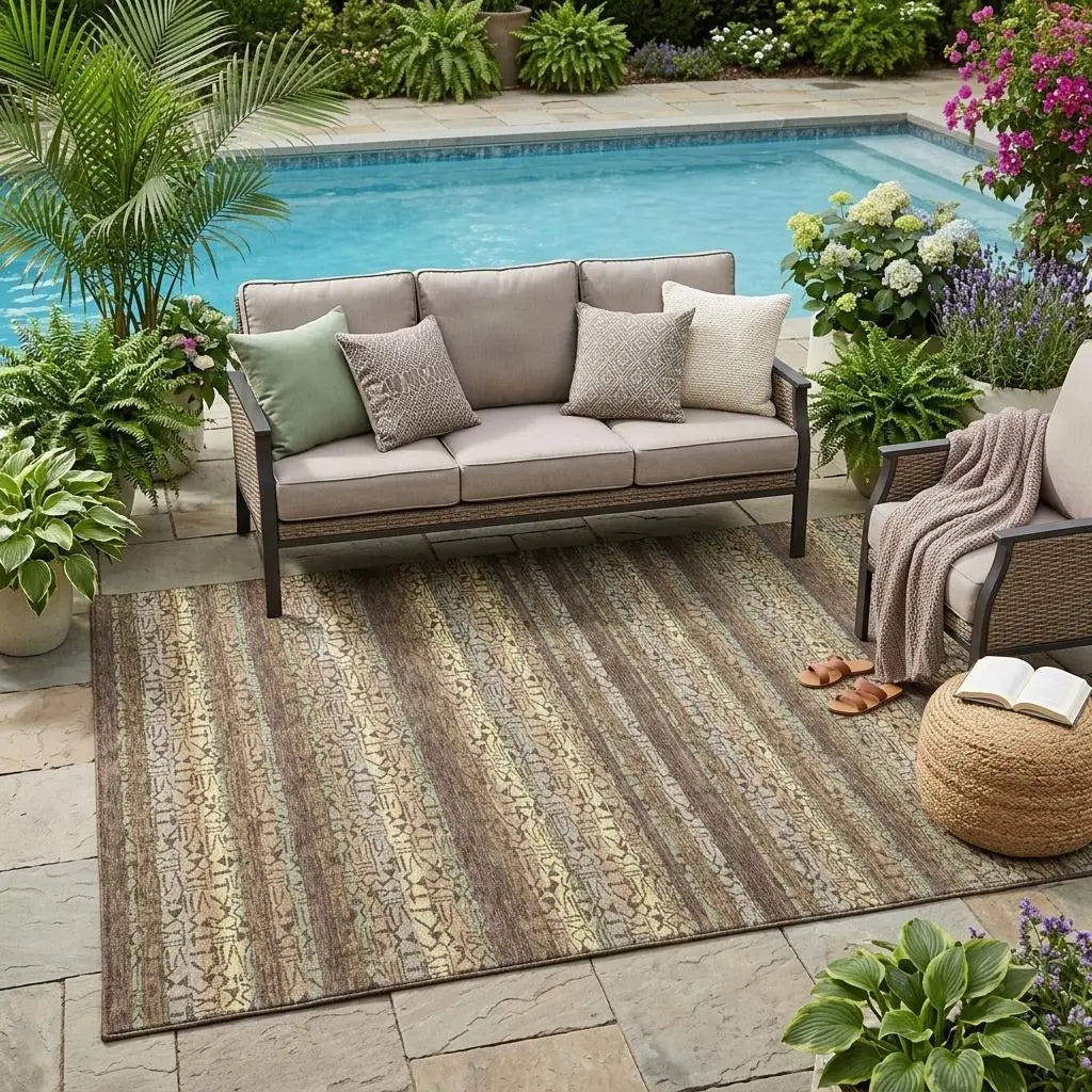 5' X 8' Chocolate And Brown Striped Washable Indoor Outdoor Area Rug Homeroots Outdoor
