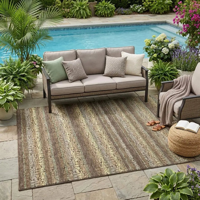 5' X 8' Chocolate And Brown Striped Washable Indoor Outdoor Area Rug Homeroots Outdoor