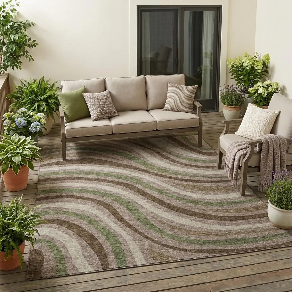 5' X 8' Chocolate And Brown Striped Washable Indoor Outdoor Area Rug Homeroots Outdoor