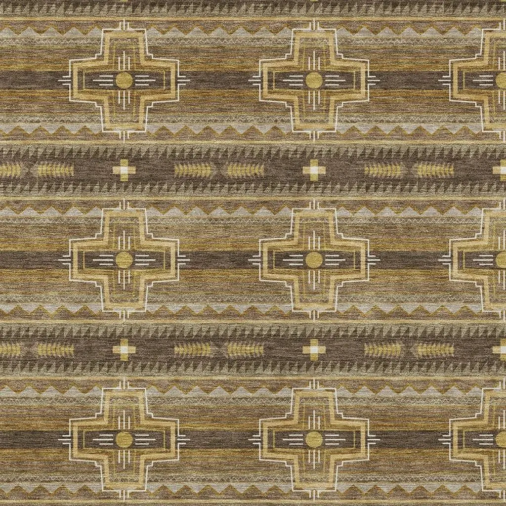5' X 8' Chocolate And Brown Tribal Washable Indoor Outdoor Area Rug Homeroots Outdoor