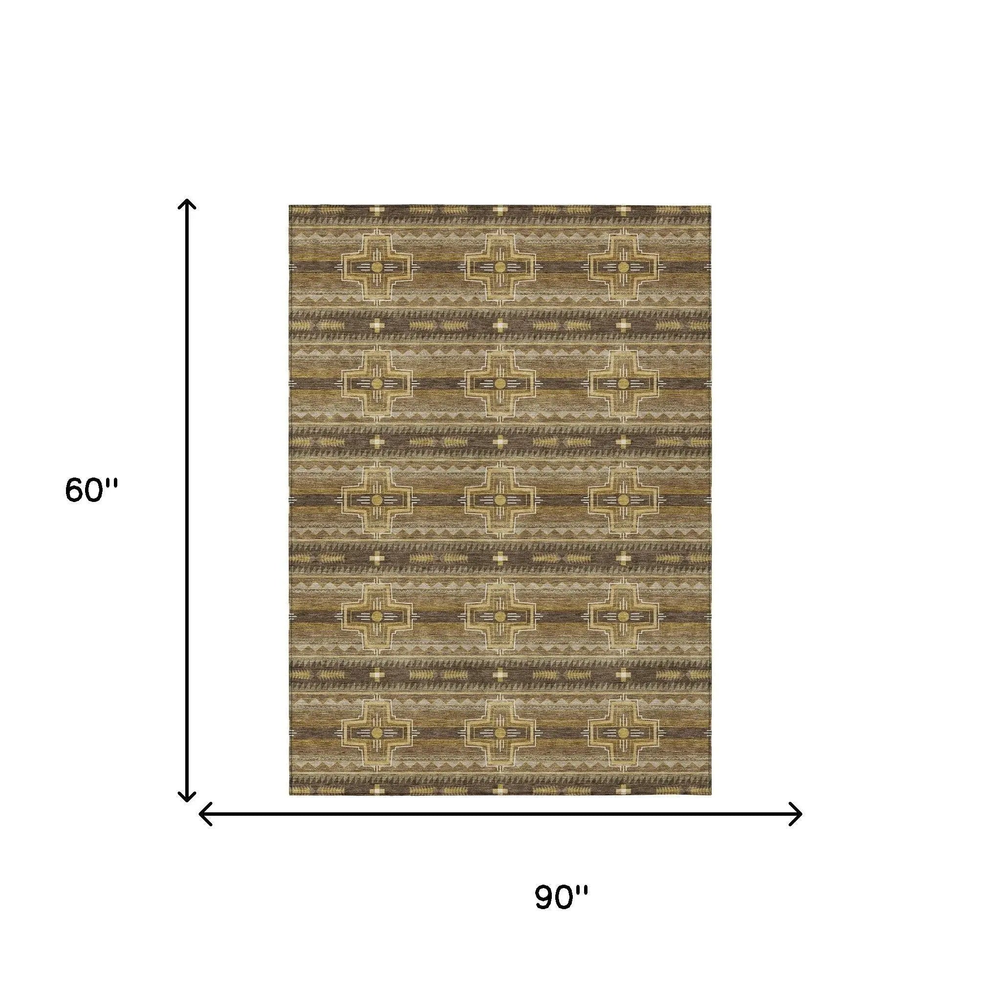 5' X 8' Chocolate And Brown Tribal Washable Indoor Outdoor Area Rug Homeroots Outdoor