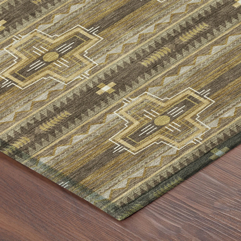 5' X 8' Chocolate And Brown Tribal Washable Indoor Outdoor Area Rug Homeroots Outdoor