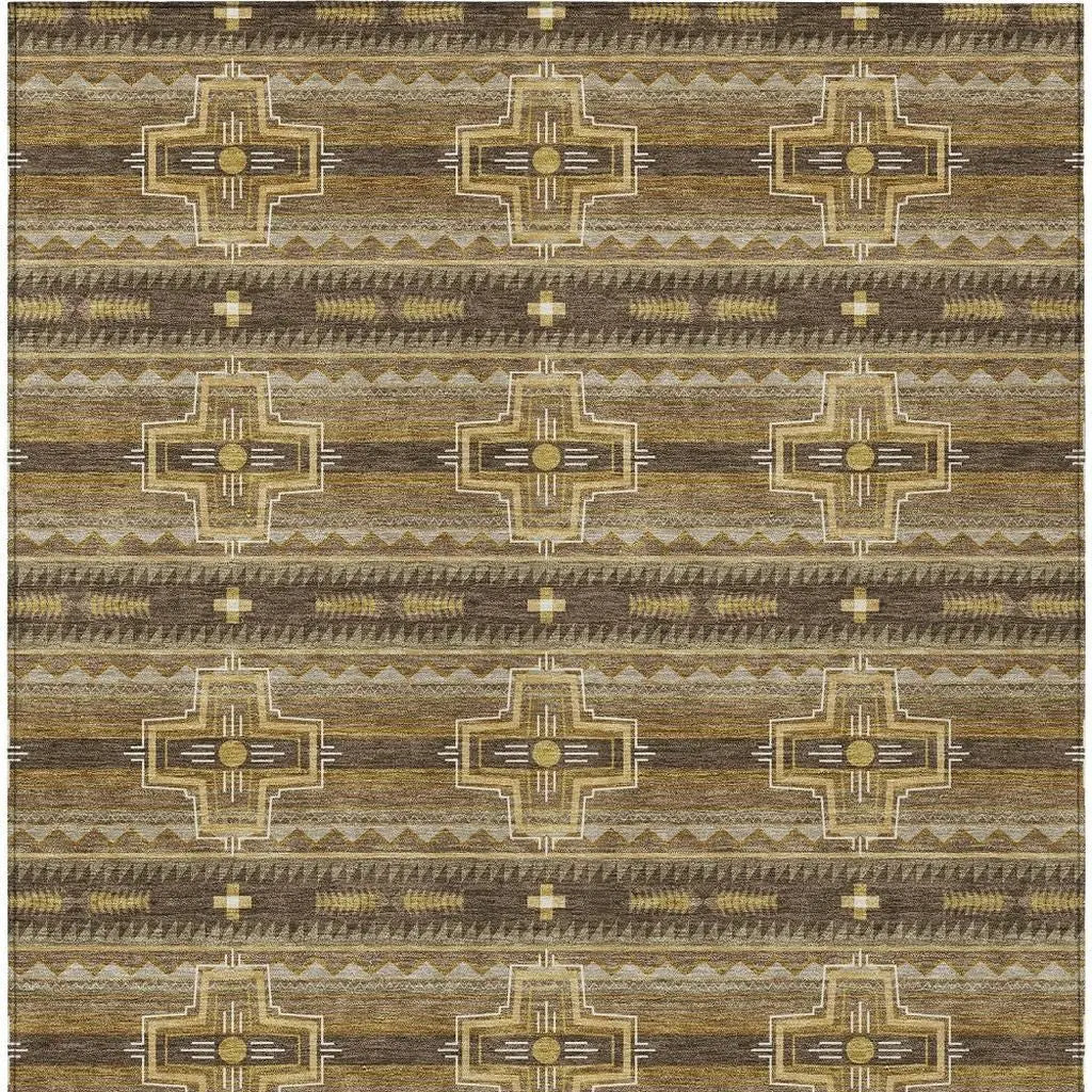 5' X 8' Chocolate And Brown Tribal Washable Indoor Outdoor Area Rug Homeroots Outdoor
