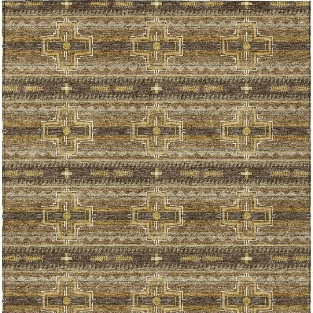 5' X 8' Chocolate And Brown Tribal Washable Indoor Outdoor Area Rug Homeroots Outdoor