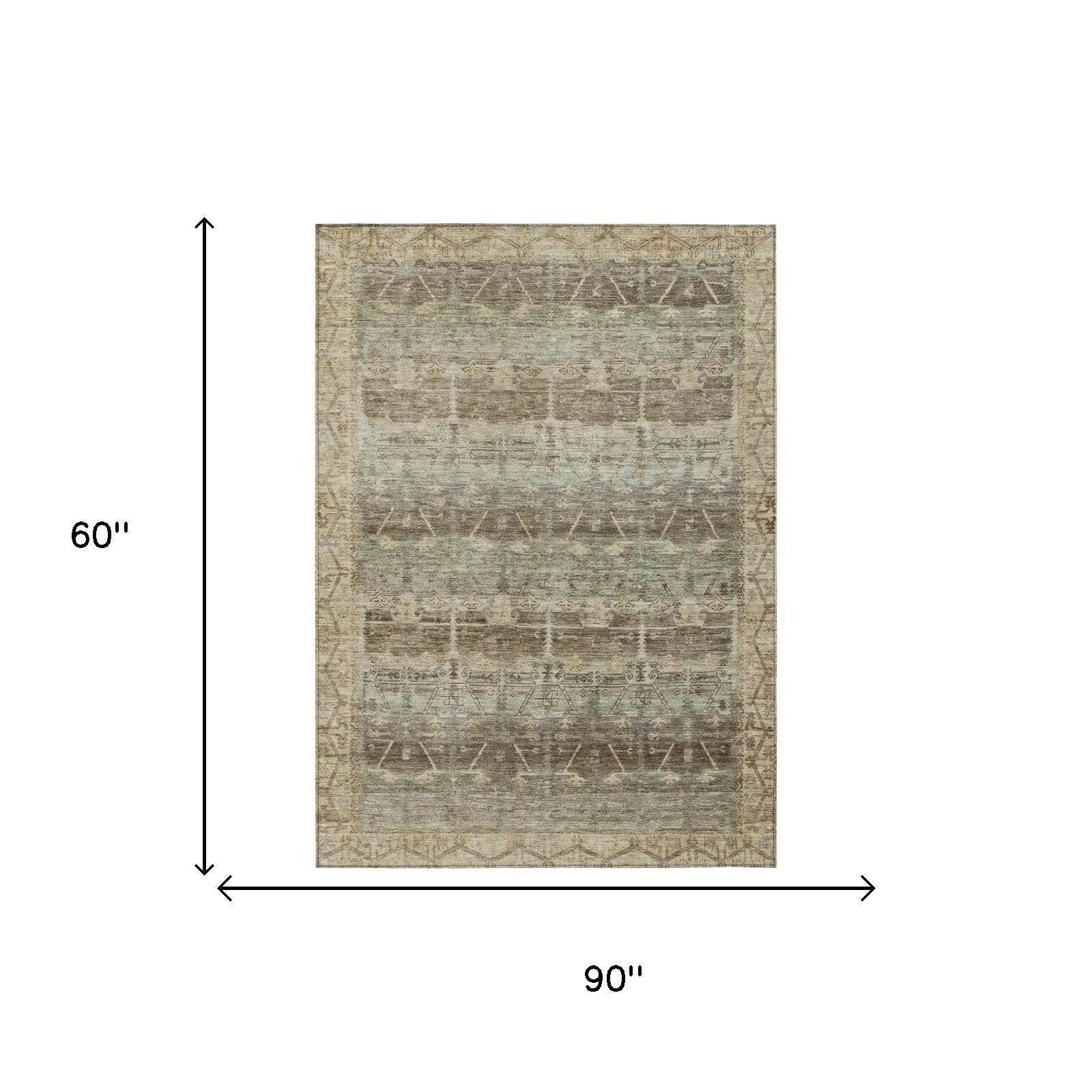 5' X 8' Chocolate And Brown Tribal Washable Indoor Outdoor Area Rug Homeroots Outdoor