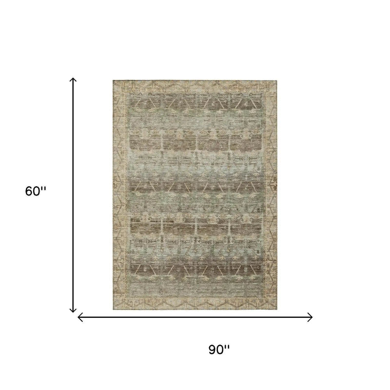 5' X 8' Chocolate And Brown Tribal Washable Indoor Outdoor Area Rug Homeroots Outdoor