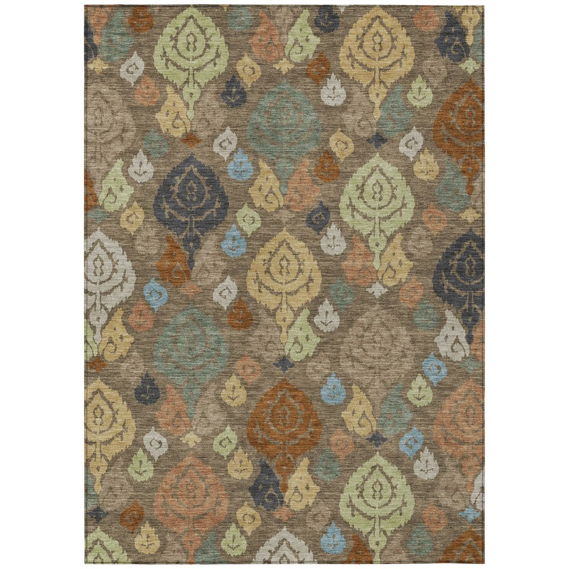5' X 8' Chocolate And Charcoal Damask Washable Indoor Outdoor Area Rug Homeroots Outdoor