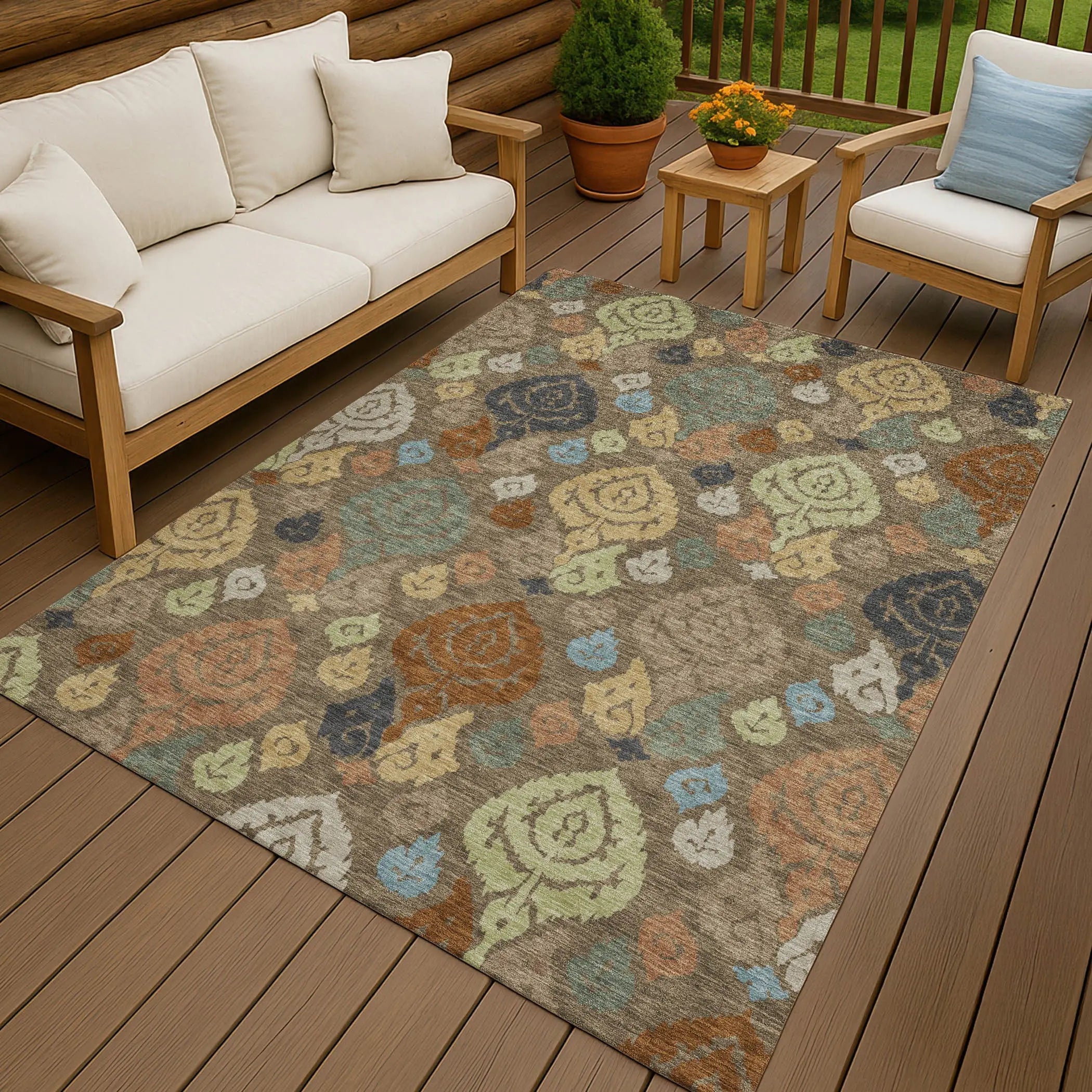 5' X 8' Chocolate And Charcoal Damask Washable Indoor Outdoor Area Rug Homeroots Outdoor