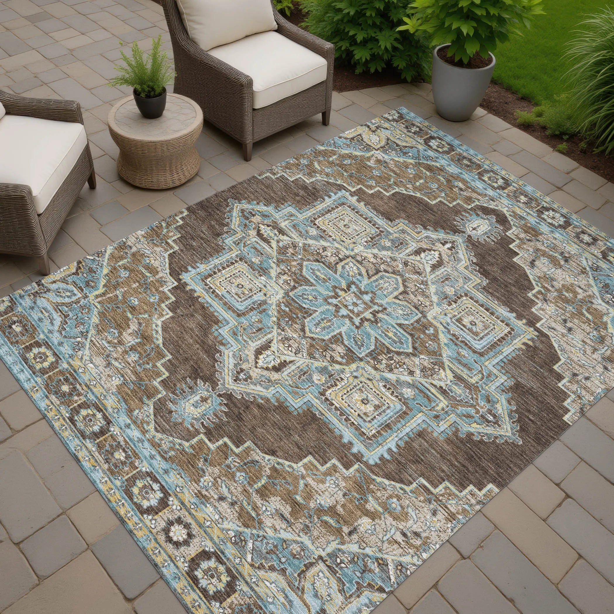 5' X 8' Chocolate And Coffee Oriental Washable Indoor Outdoor Area Rug Homeroots Outdoor