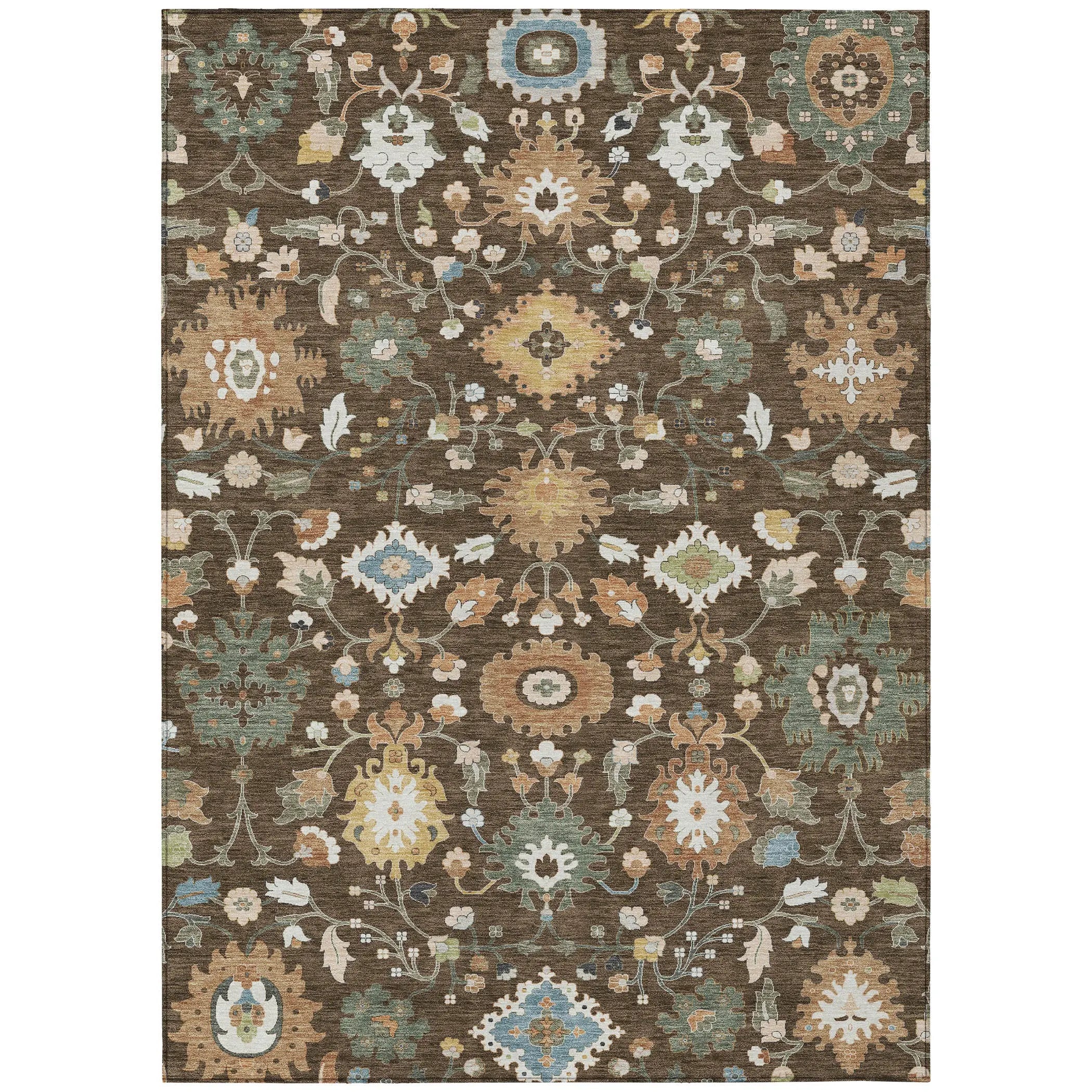 5' X 8' Chocolate And Copper Floral Medallion Washable Indoor Outdoor Area Rug Homeroots Outdoor