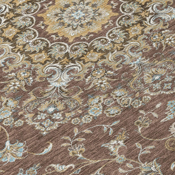 5' X 8' Chocolate And Copper Floral Medallion Washable Indoor Outdoor Area Rug Homeroots Outdoor