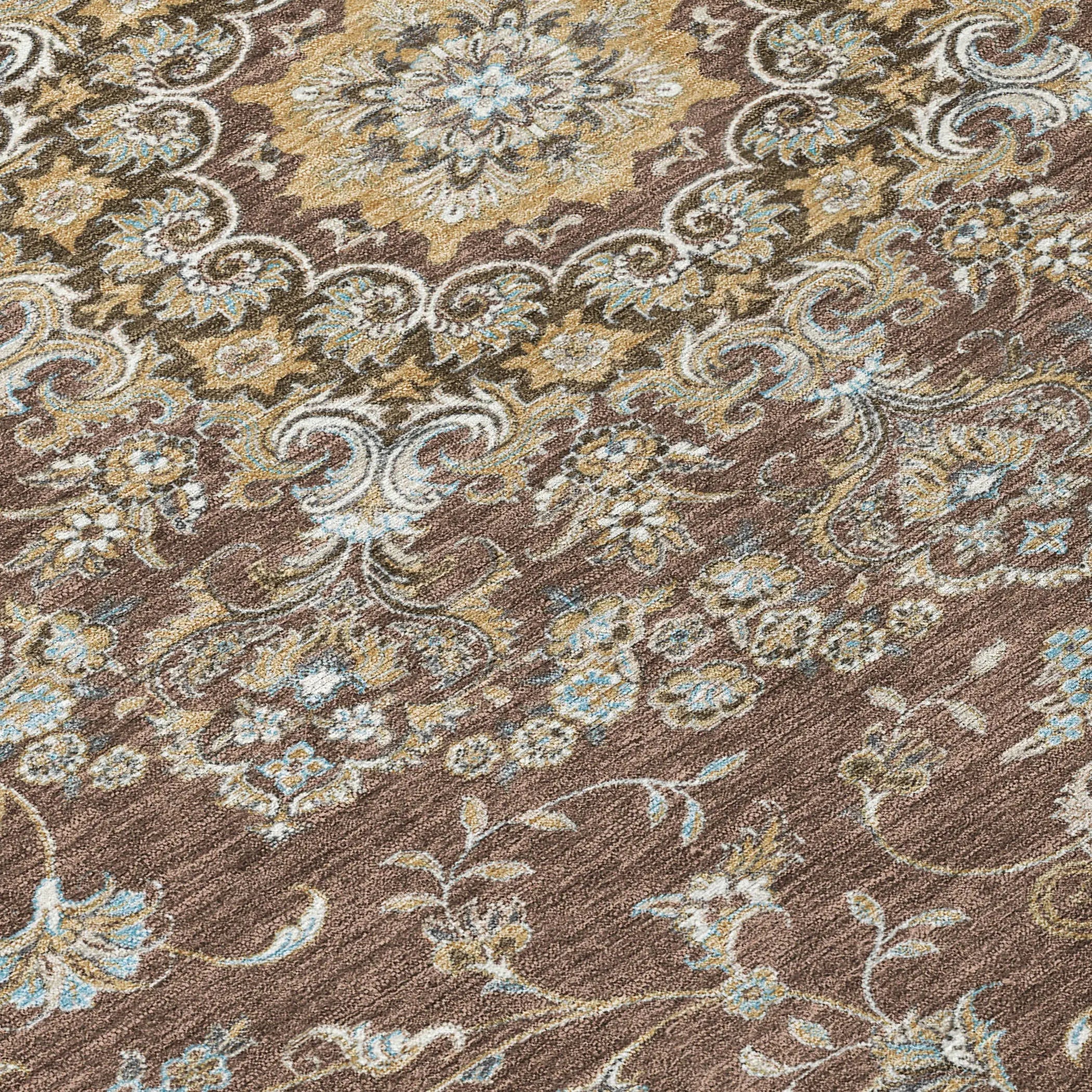 5' X 8' Chocolate And Copper Floral Medallion Washable Indoor Outdoor Area Rug Homeroots Outdoor