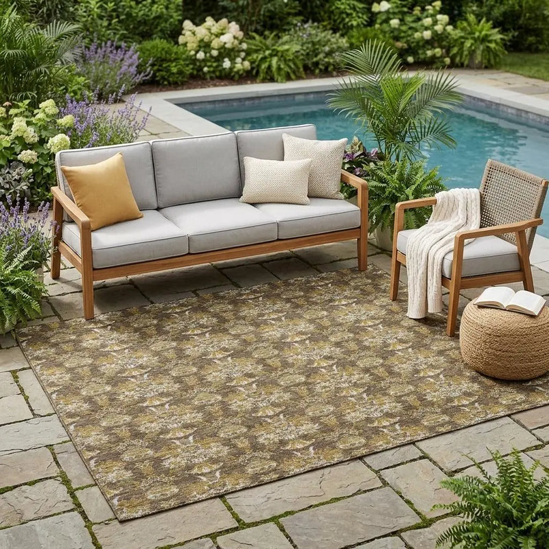 5' X 8' Chocolate And Copper Floral Washable Indoor Outdoor Area Rug Homeroots Outdoor