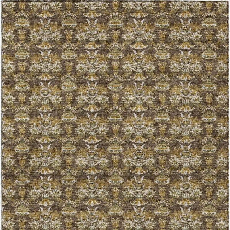 5' X 8' Chocolate And Copper Floral Washable Indoor Outdoor Area Rug Homeroots Outdoor