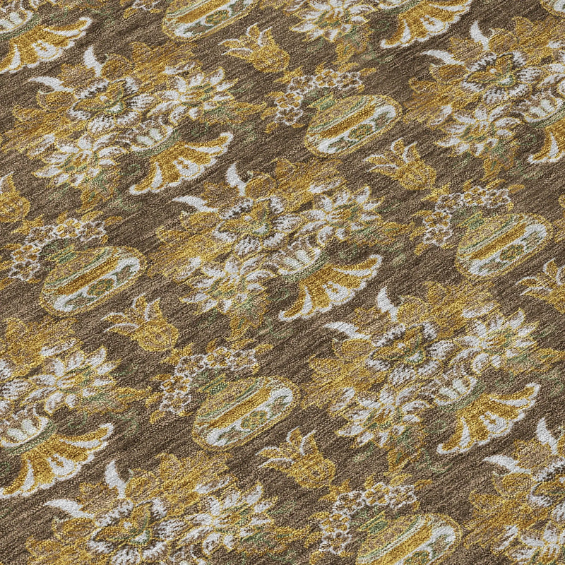 5' X 8' Chocolate And Copper Floral Washable Indoor Outdoor Area Rug Homeroots Outdoor