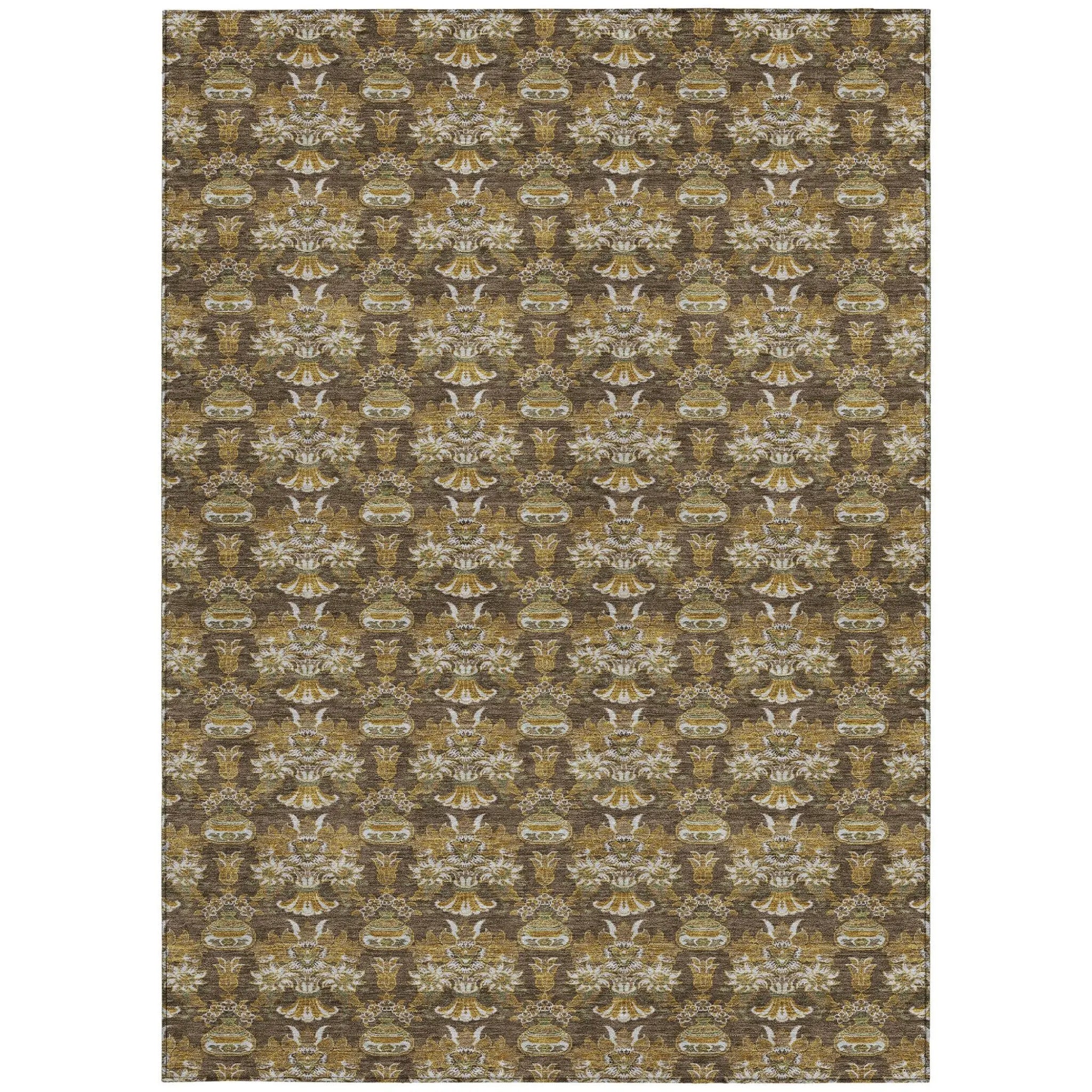 5' X 8' Chocolate And Copper Floral Washable Indoor Outdoor Area Rug Homeroots Outdoor