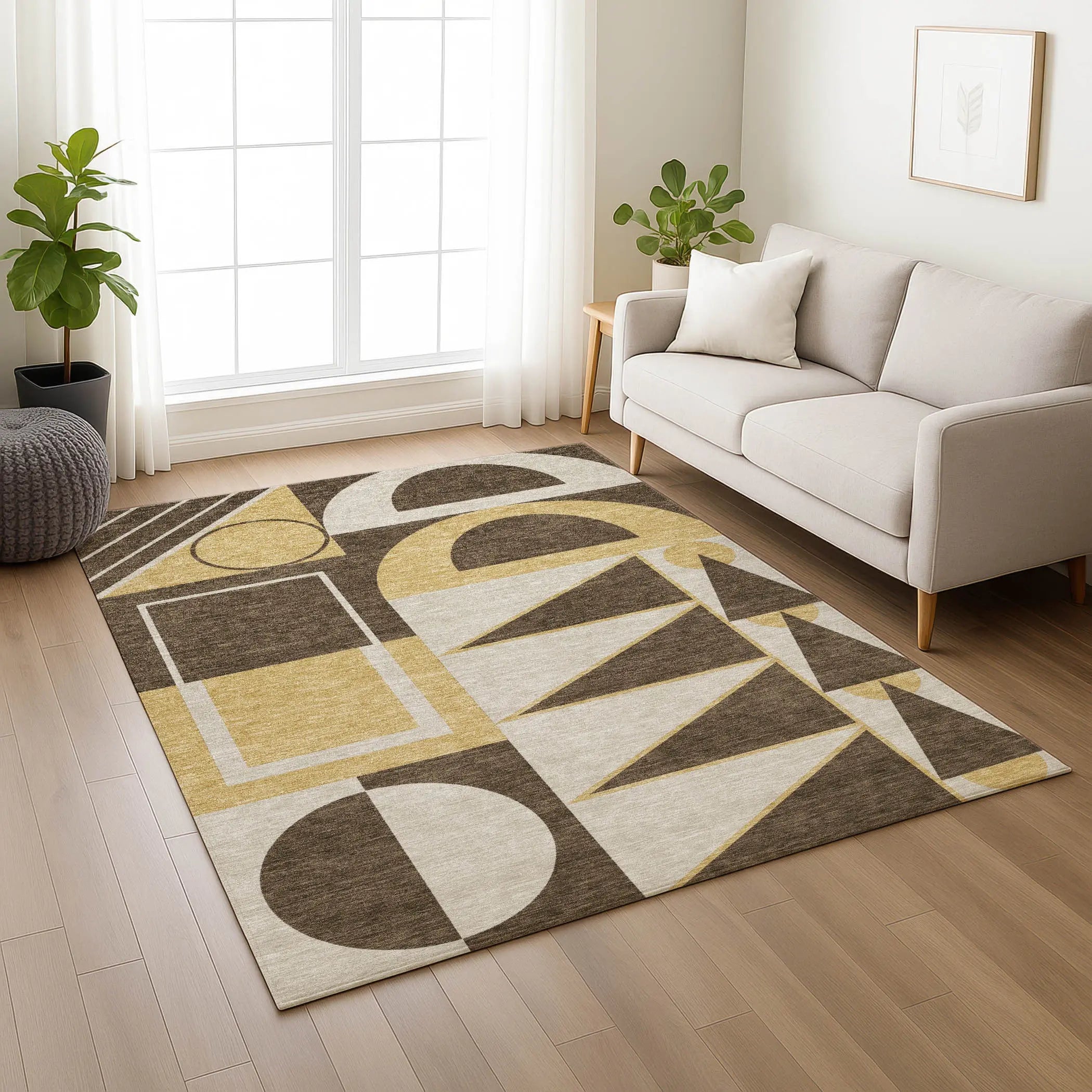 5' X 8' Chocolate And Gold Geometric Washable Indoor Outdoor Area Rug Homeroots Outdoor