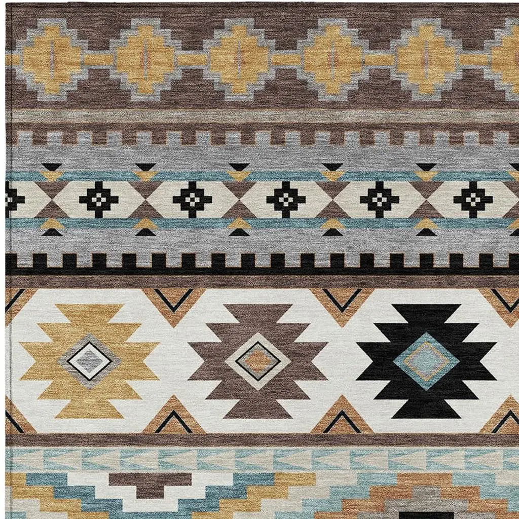 5' X 8' Chocolate And Gold Southwestern Washable Indoor Outdoor Area Rug Homeroots Outdoor