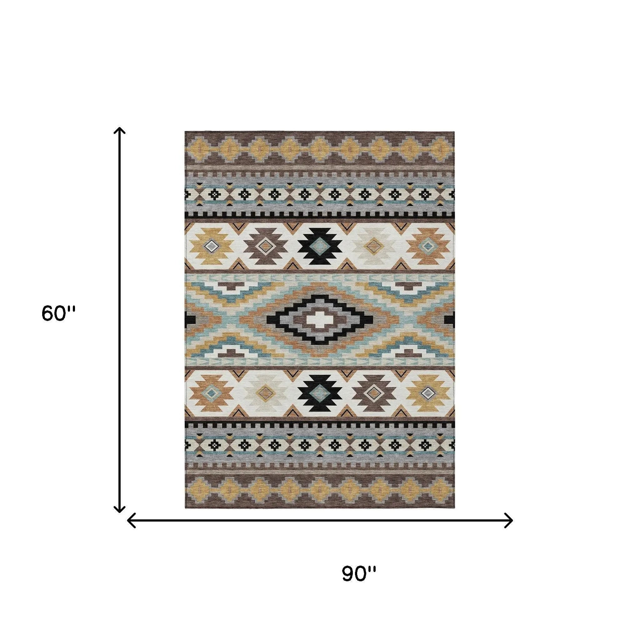 5' X 8' Chocolate And Gold Southwestern Washable Indoor Outdoor Area Rug Homeroots Outdoor