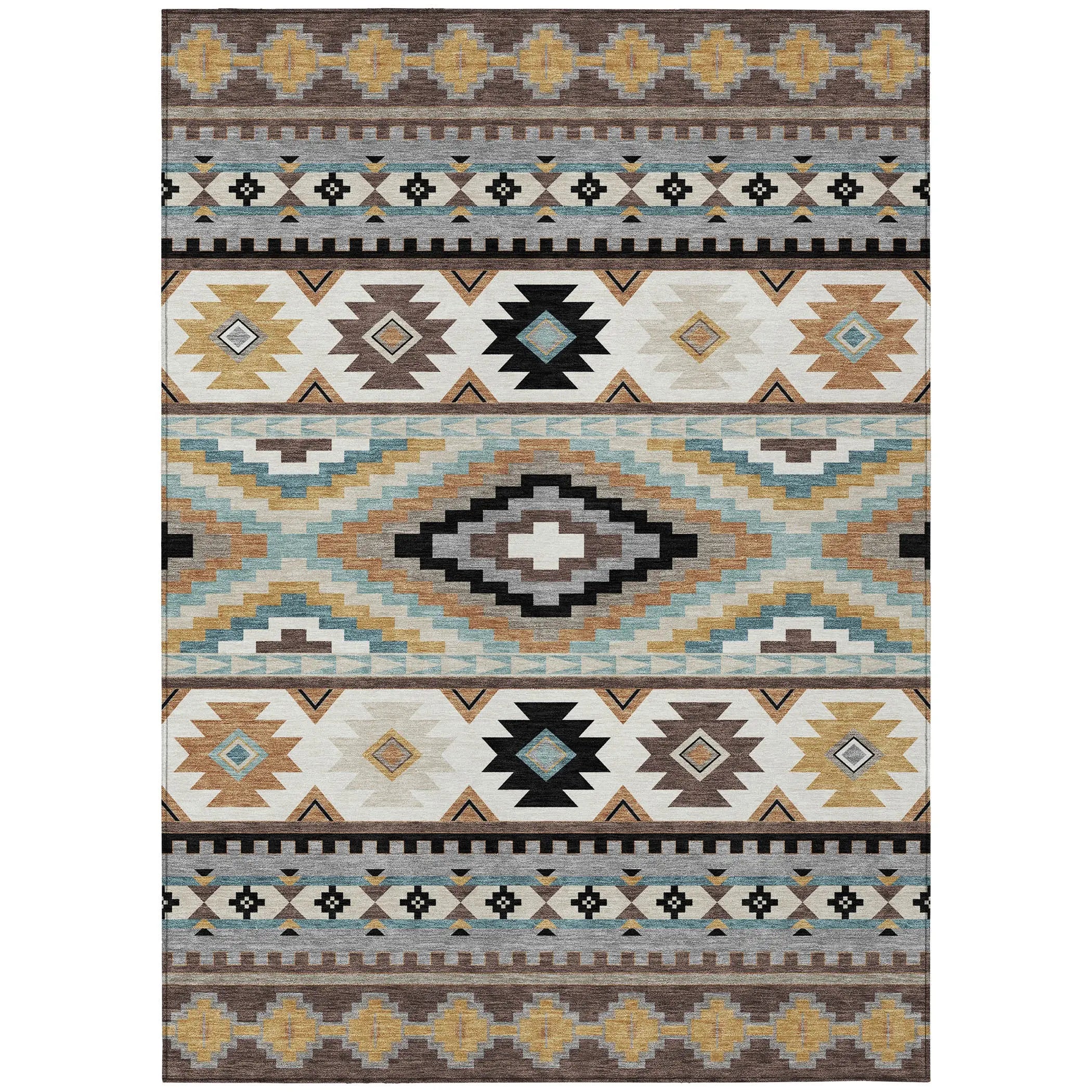 5' X 8' Chocolate And Gold Southwestern Washable Indoor Outdoor Area Rug Homeroots Outdoor